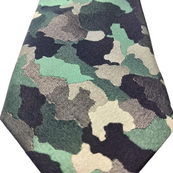 PC Camo Mens Tie Green Black  Business Office Military Green Black Beige - Picture 2 of 6